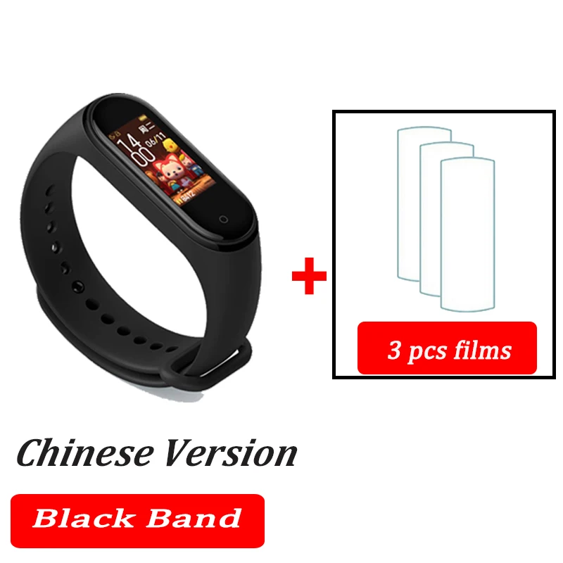 Xiaomi Mi смарт-браслет 4, фитнес-браслет MiBand Band 4, большой сенсорный экран, частота сердечных сокращений, смарт-браслет - Цвет: CN black 3 films