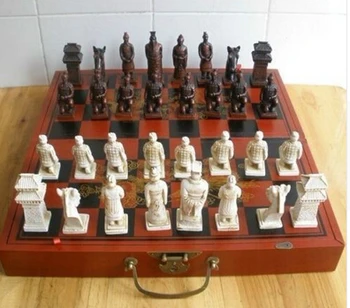 

Copper Brass CHINESE crafts decoration Asian old Chinese 32 pieces chess /box/Xian Terracota Warrior " " Statue wholesale