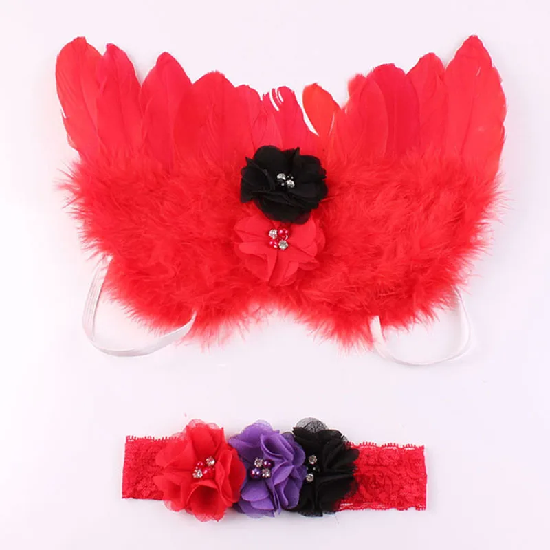 Новорожденные фотографии реквизит костюм милый ангел крылья+ повязка на голову реквизит для фото младенца Девочки Мальчики наряды Аксессуары - Цвет: Red 983968