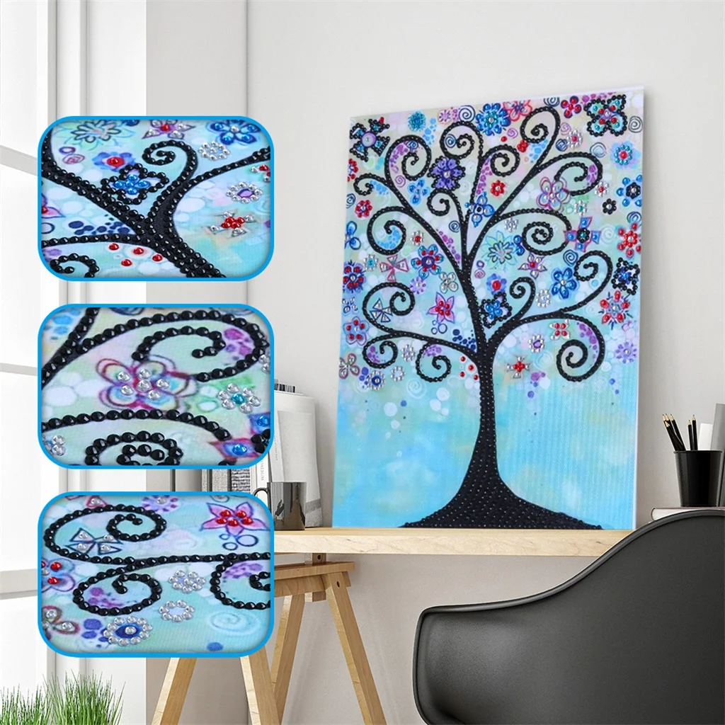 

DIY Special Shaped Diamond Embroidery Blue Scenery Trees Cross Stitch Diamond Painting Flower Needlework Rhinestone Home Decor