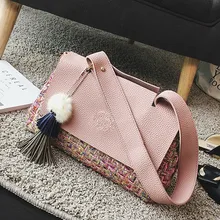 2016 Autumn Winter Women Wool Handbags Panelled Shoulder Bag Female Fringe Tassel Crossbody Bags Ladies Large Woolen Tote Bags