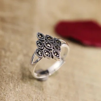 

Real Pure Sterling Silver Jewelry 925 Mosaic Ring Party Rings For Women Natural Stone Opening Type Fine Jewellery Anillos