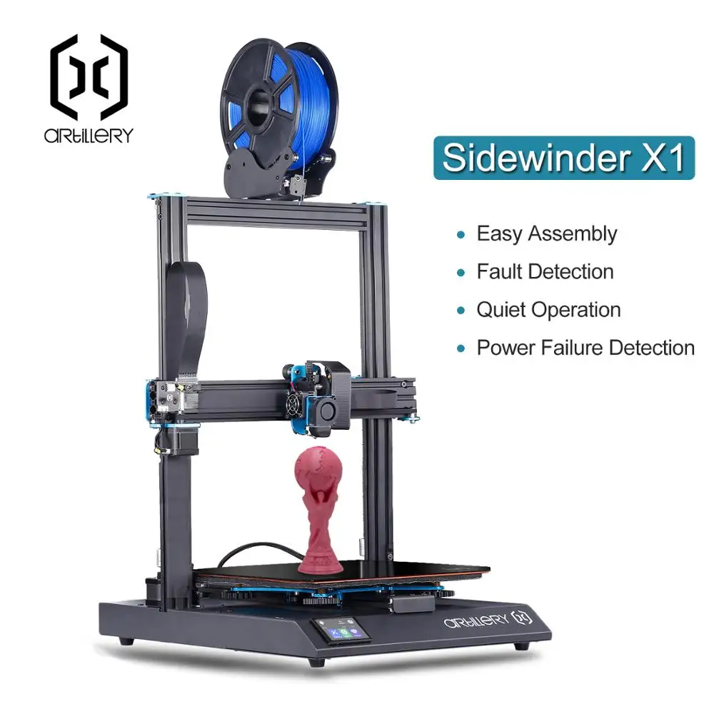 2019 أحدث المدفعية سايد X1 3D طابعة فائقة الهدوء سائق شاشات تعمل باللمس tft المزدوج Z محور استئناف 3d الطباعة طابعة withUsb
