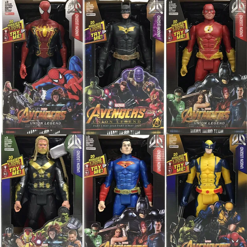 

Marvel DC Action Figure LED Light Sound Iron Man Hulk Spider Batman The Flash Superman Wolverine Black Panther Thor Avengers