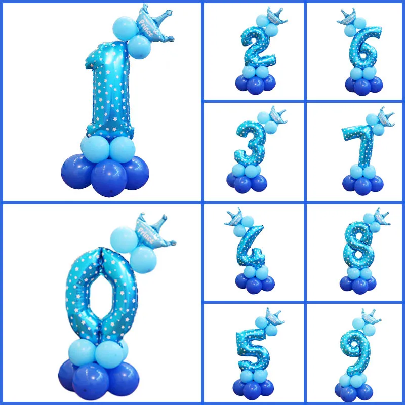 

1set 32inch Number Foil Balloons Digit Air Ballon Kids Birthday Party Festival Party Anniversary Crown Decor Supplies