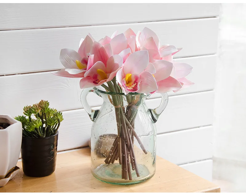 Высокое качество Латекс Настоящее прикосновение цветок цимбидиума букет 4 головки искусственное украшение цветок орхидеи для DIY невесты ручной цветы