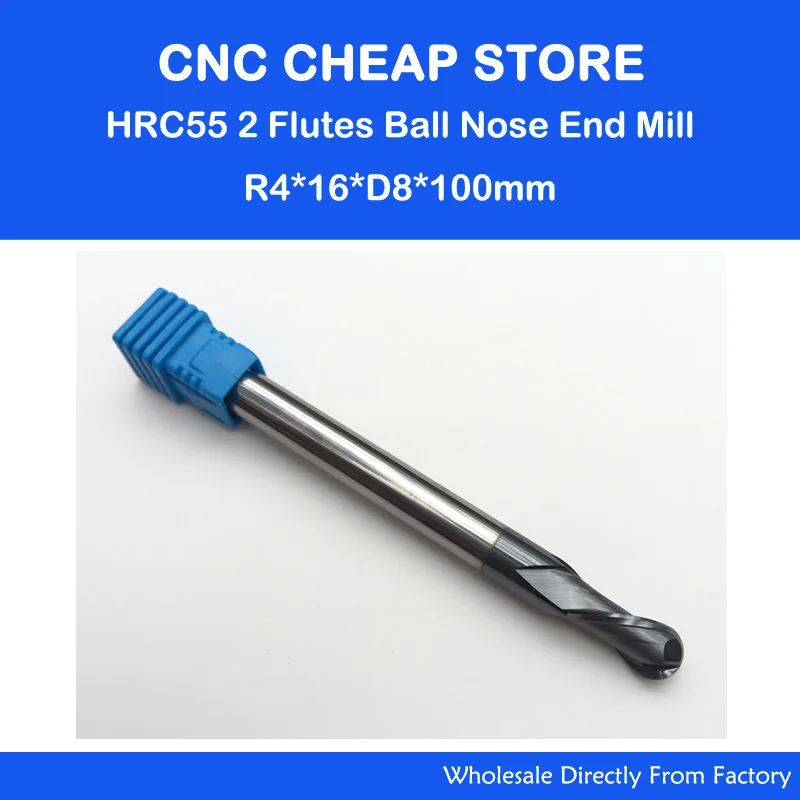 

1pc 8mm NANO Coated 2 Two flutes Ball Nose HRC55 R4.0mm extra long length100mm tungsten carbide end mill bit CNC milling cutter