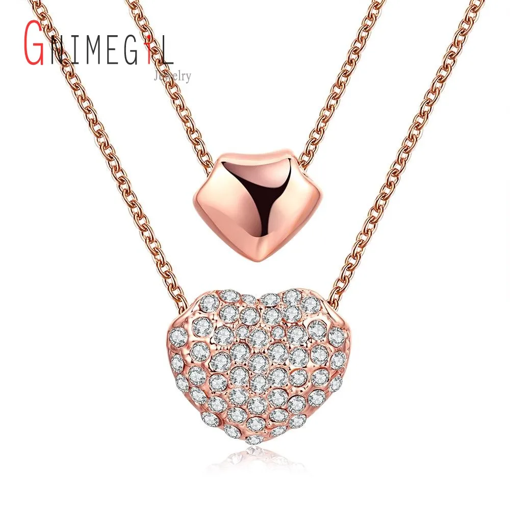 GNIMEGIL Brand Jewelry Austrian Crystal Double Heart Necklaces