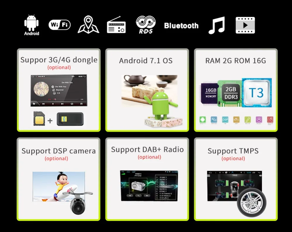 Sale 7" Android 7.1 RAM 2G touch screen Quad core 2 DIN universal car radio gps with wifi BT stereo audio NO DVD PLAYER 7