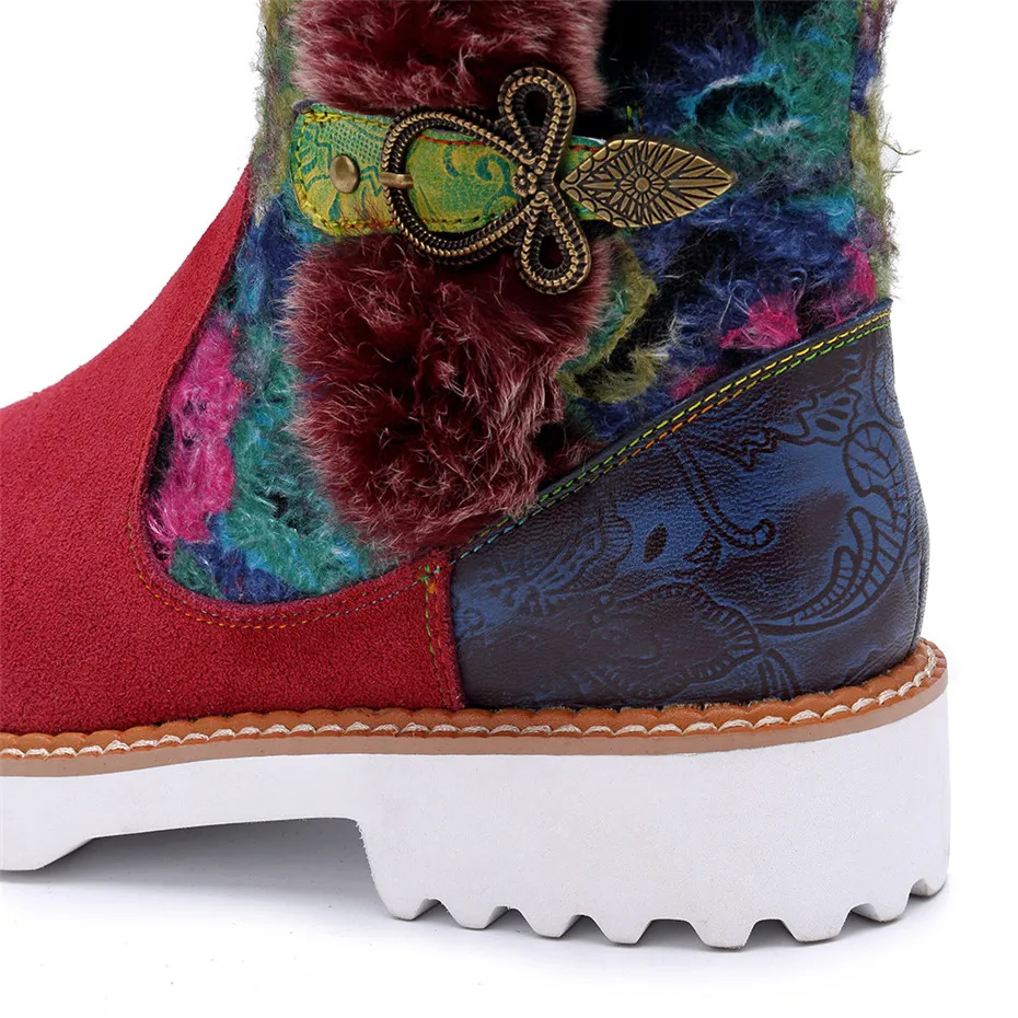 2019 New Rabbit Fur Snow Boots Women Shoes Genuine Leather Casual Comfortable Women's Boots Retro Ladies Short Plush Flats Boots (6)
