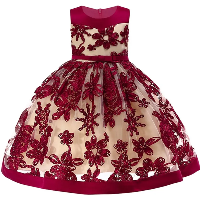 Кружевное платье принцессы с вышивкой для маленьких девочек на день рождения; детская одежда; Элегантное платье без рукавов на свадьбу и Рождество