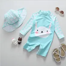 Ins/ детский купальный костюм для девочек; простой Цельный Солнцезащитный пояс с кроликом для девочек 1-8 лет