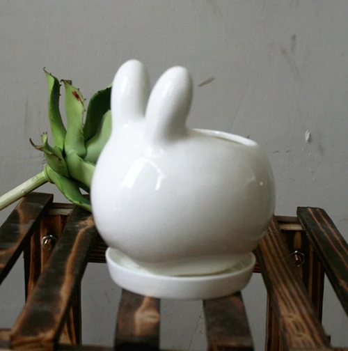 1 шт. прекрасный кролик тигр белый керамический сеялка мини животные цветочный горшок для кактуса суккуленты растения для дома и сада украшения - Цвет: Rabbit