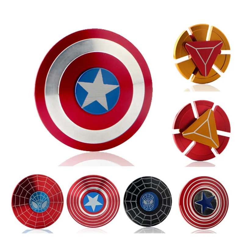 

Wholesale! 5pcs/lot Tri-Spinner hand Toy metal EDC Hand Spinner with box Captain America Iron Man Stress Relief toys