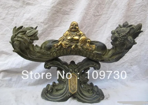 

00956 15 inch bronze gold gilt chinese folk lucky buddha good harvest wealth ruyi