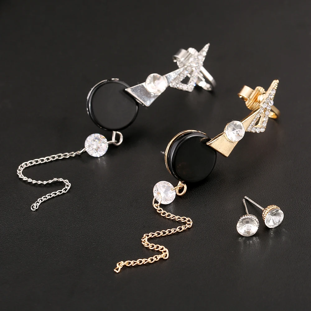 ZLDYOU Fashion Ear Clips Jewelry Full Rhinestone Geometric Rectangle