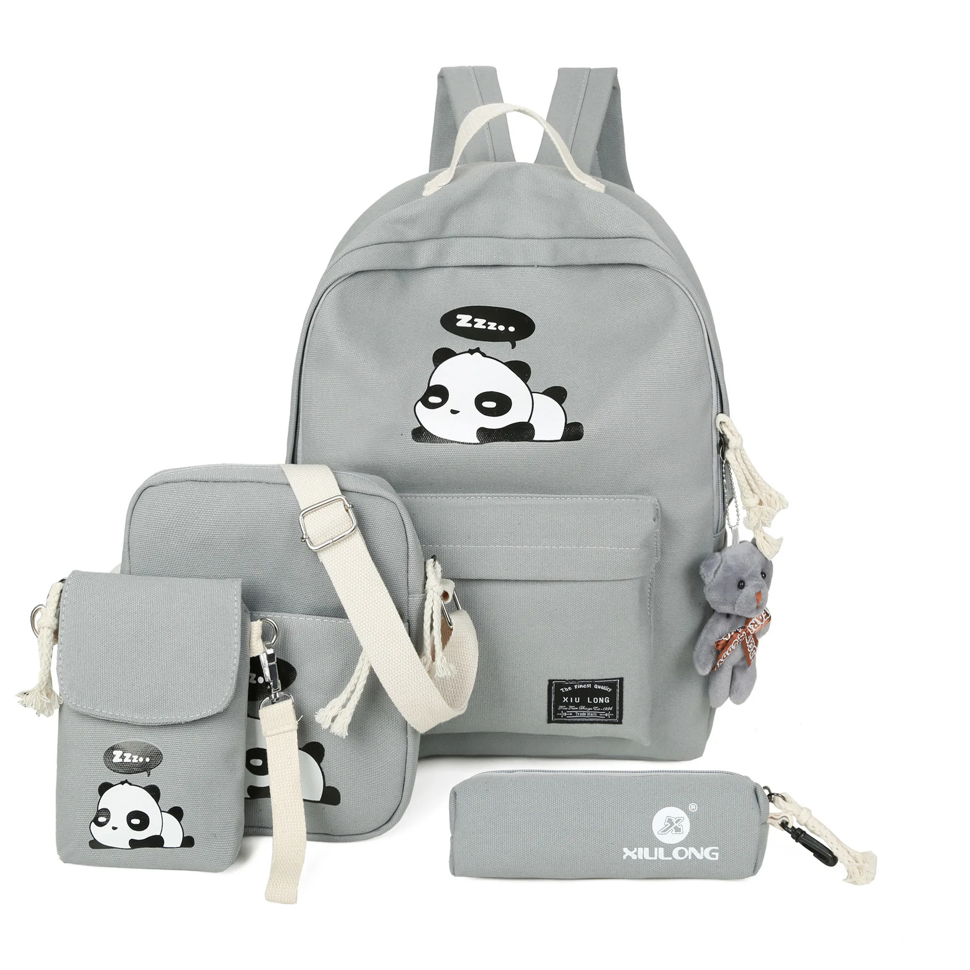 2017 panda school bags for teenage girls canvas backpack girls 4pcs/set