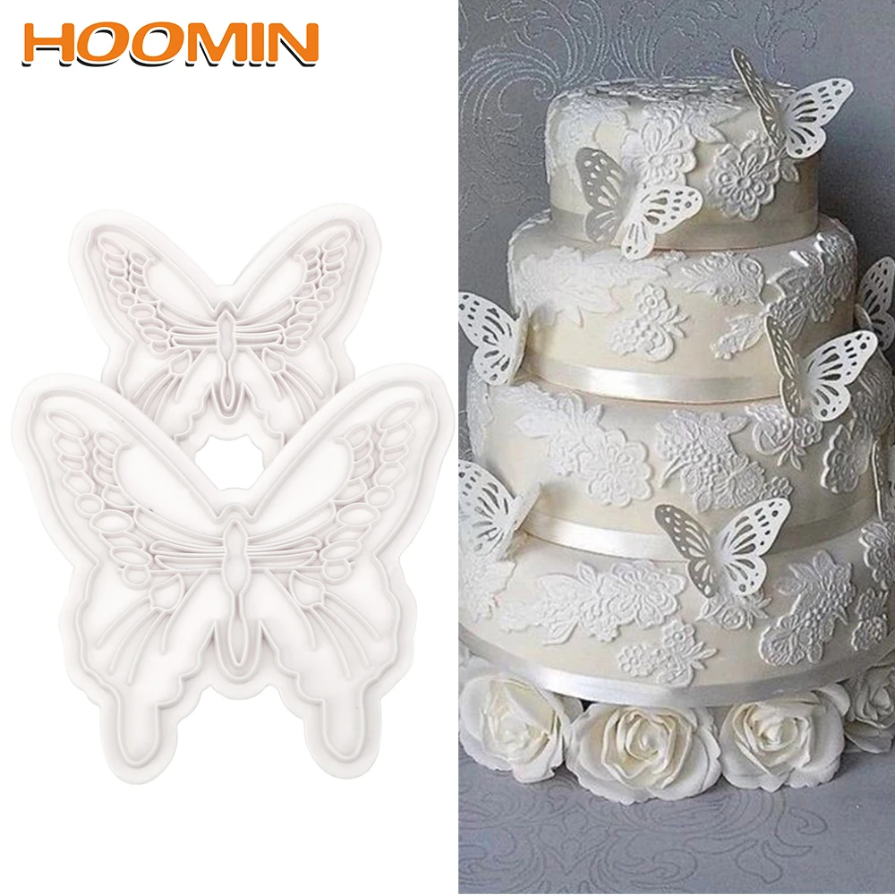 

HOOMIN 2 pcs/set Butterfly Shape Cookie Plunger Cutter Cake Mold Fondant Decorating Tool 2 Sizes Food-Grade Plastic Reusable
