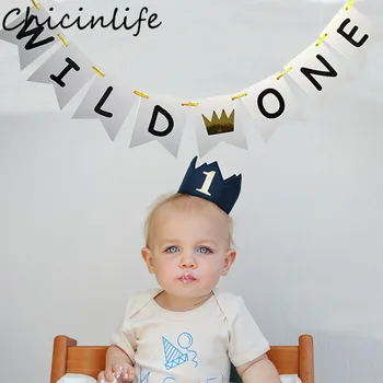 

Chicinlife 1set White Wild One Banner Birthday Baby Shower Kids First Birthday Bunting Decoration Supplies