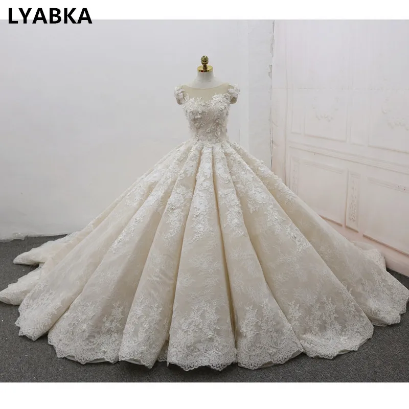 

Robe De Mariage Wedding Dress Real Photo Scoop Ball Gown Wedding Dresses With Train Flowers 2019 High Quality Vestido De Noiva