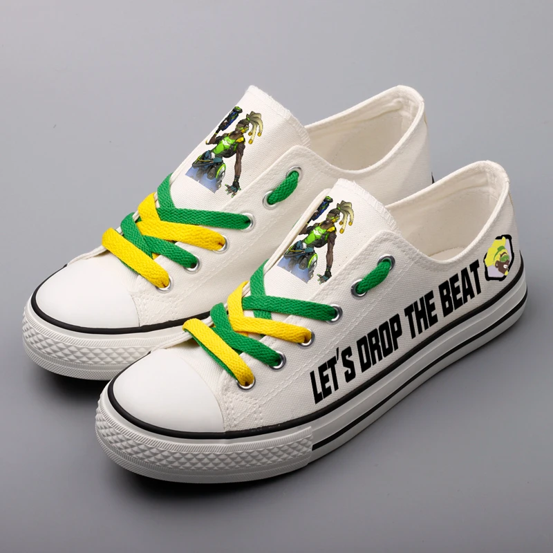 

Hot Shooting Game Print Drop The Beat Canvas Shoes Lace-up Men Boys Hip Hop Walk Shoes Graffiti Game Hero Cosplay Espadrilles