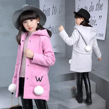 

2018 Winter Girl Woolen Coat Jacket Fashion Hooded Single-breasted Outerwear Children Clothing For Students Teen 4-13 Years Old
