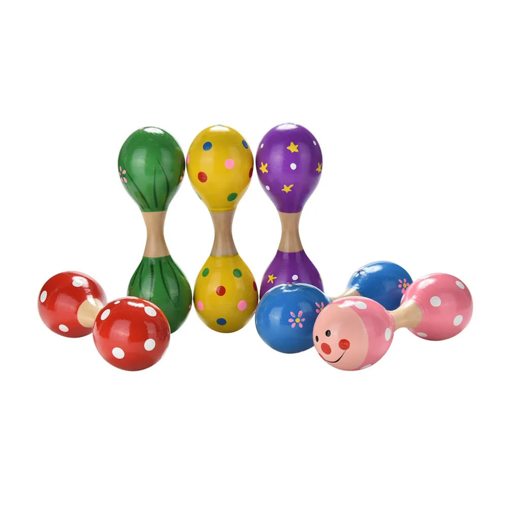 Colorful Kids Wooden Ball Rattle Toy Double Head Sand Hammer Rattle