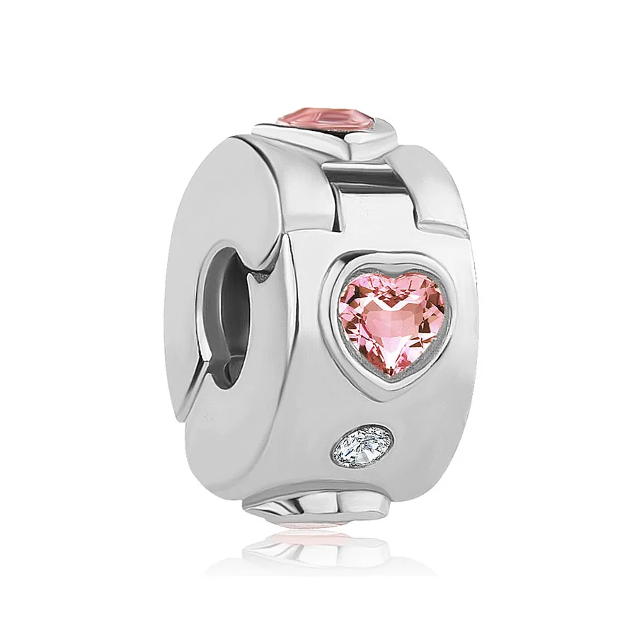 Минимальный заказ 1 шт. сердце белый розовый ribbonn клип безопасности Шарм Любовь diy бисера Fit Pandora браслет EL142