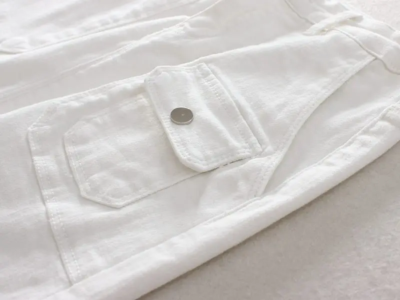 Летние белые джинсовые юбки, женские прямые юбки с большими карманами спереди, хлопковые джинсовые юбки до колен с высокой талией 361