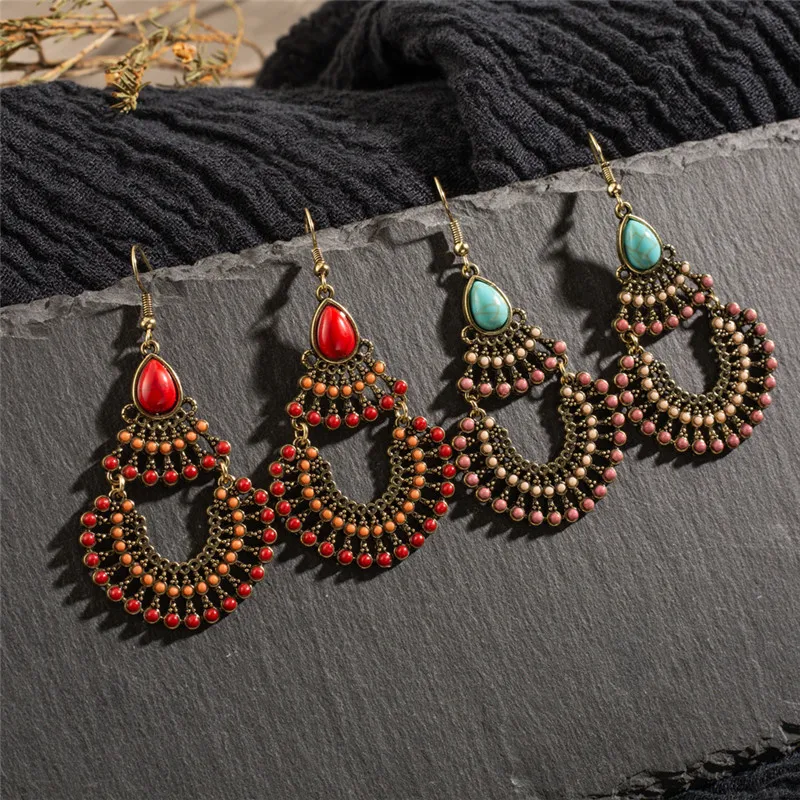 HTB1tkz5iDZmx1VjSZFGq6yx2XXad - Vintage Ethnic Bohemian Earrings for Womens Jewelry Big Round Circle Geometric Sequins Red stones Drop Earring Brincos Bijoux
