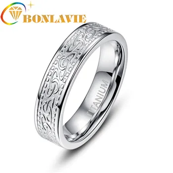 

BONLAVIE High Quality Celtic Pattern Titanium Stainless Steel Ring Men's Concise Silvery Wedding Bands Classic Ring Jewelry Gift