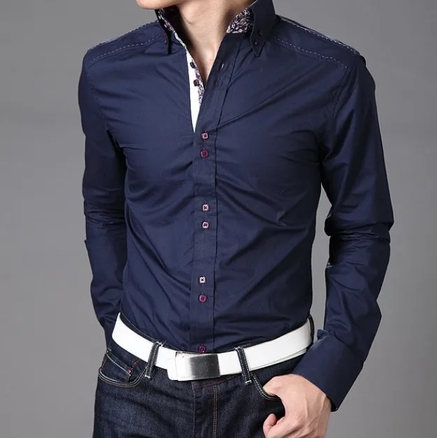 Free shipping Italian designer button down Collar Slim fit Long Sleeve ...