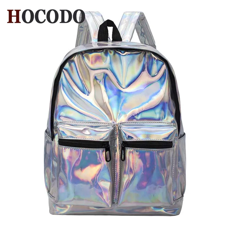 

HOCODO Women'S Silver Color Hologram Laser Backpack Men'S Backpack Fashion Travel Backpack For School Student backpack women