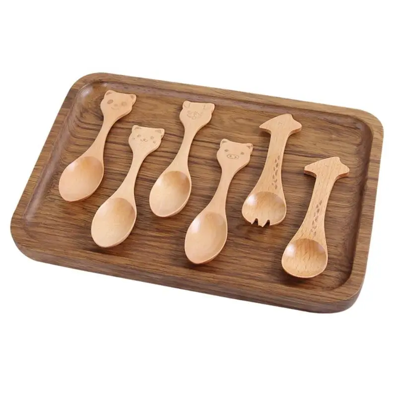 

Children Kids Wooden Catoon Tableware Spoon Fork Knife Eating Natural Tool Cute Cat Dog Giraffe Panda Pig Animal