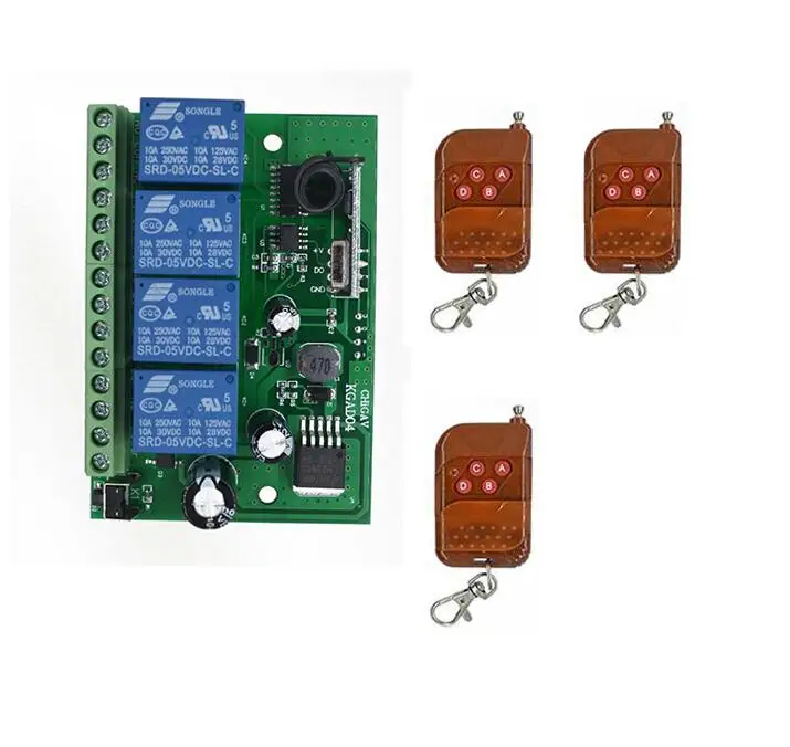 433 мГц беспроводной AC DC12V 24 В в В 36 4CH м 200 м дистанционное управление реле трансивер приемник для двери светодио дный гаража свет прибор - Цвет: 1 switch 3 remote