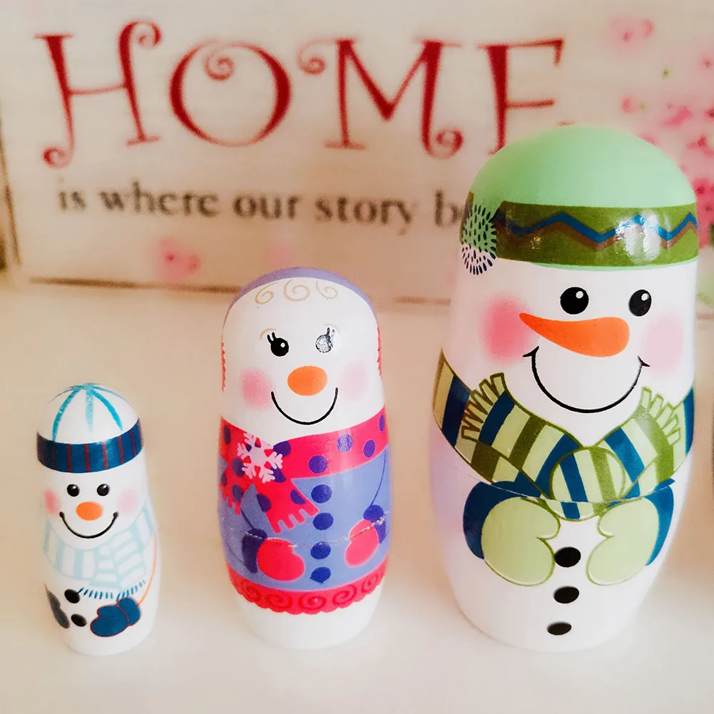 5Pcs/Set Christmas Snowman Russian Wooden Matryoshka Nesting Dolls Kid Toy Gifts 