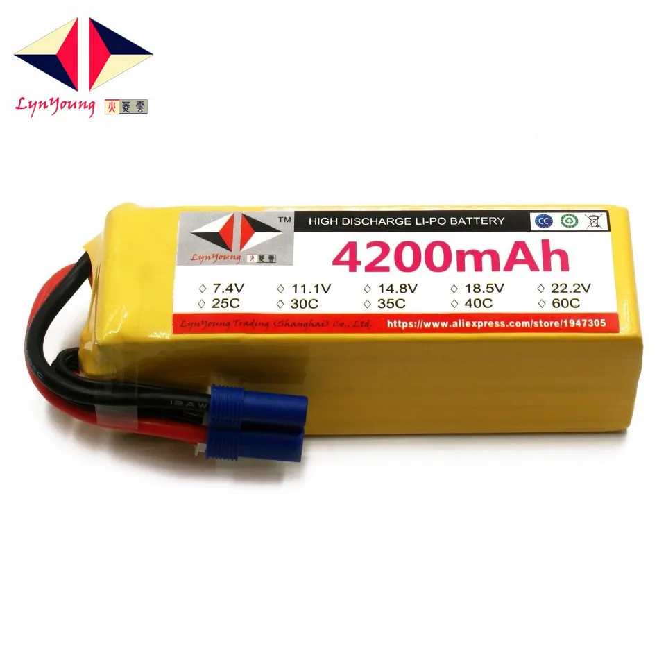 

LYNYOUNG 6S RC LiPo battery 22.2V 4200mAh 40C Max 80C For car Drone Airplane Helicopter toy part