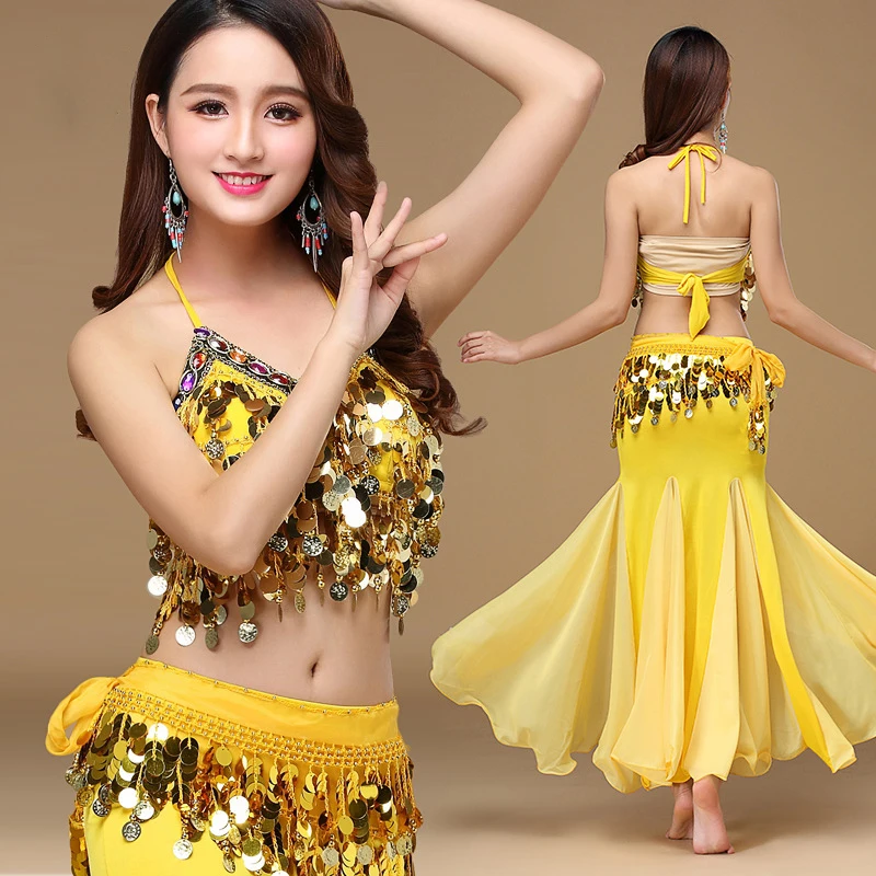 10 Colors Belly Dance Skirt Costume Women Uniform Coins Tops for