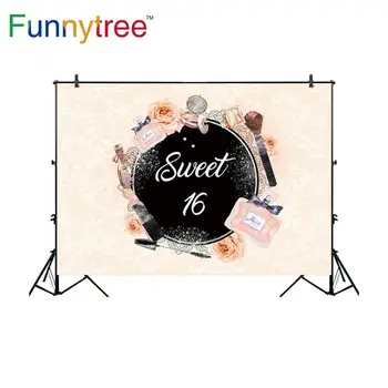 

Funnytree customize vinyl photography backdrop pastel perfume flower cosmetic sweet 16 teenage photo studio photobooth photocall