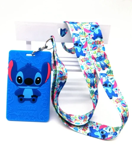 

New 1 pcs Soft Silicone cartoon Stitch Sign Card ID Holder With Hanging String Keychain TT-17
