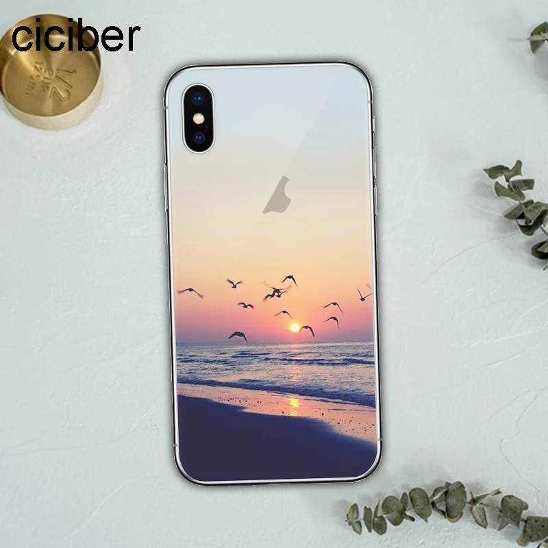 ciciber Landscape Scenery Ocean Sunset Soft Silicon Phone Cases Cover For iPhone Case 7 6 8 6s Plus 5S X XS Max XR Starry Sky