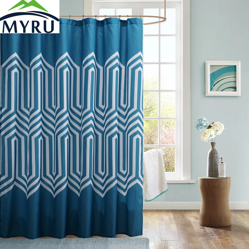 MYRU European blue bath curtain Waterproof printed shower curtain