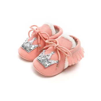 

2020 Fashion Lace up Toddle Shoes Newborn Baby Boys Girls Shoes Christmas Crown Fringe Soft Bottom Non-slip Footwear Crib Shoes