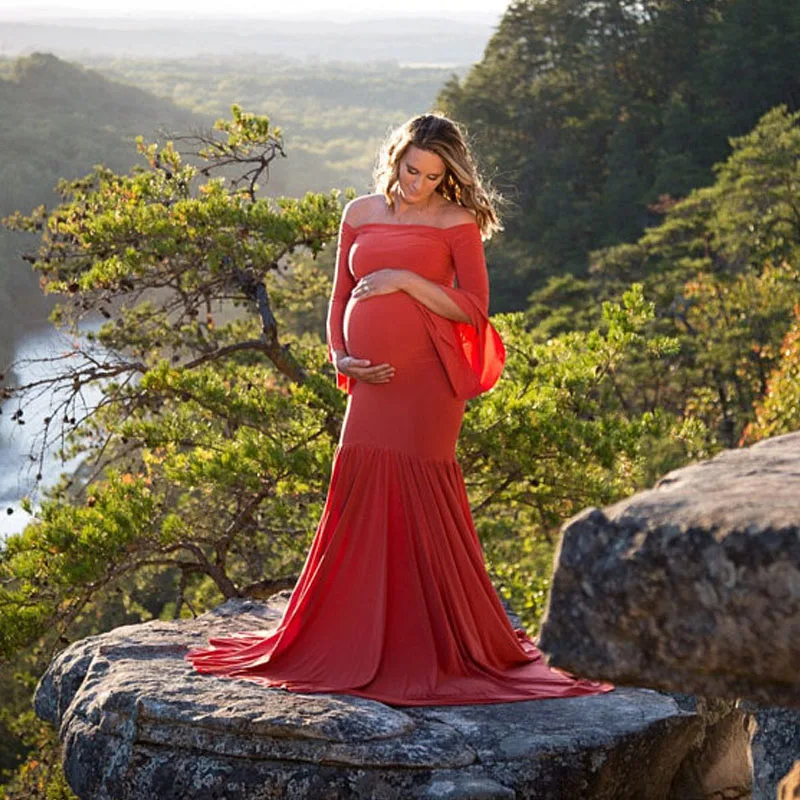 Платье для беременных, реквизит для фотосессии, сексуальное платье макси для беременных, одежда для фотосессии для беременных женщин - Цвет: Красный