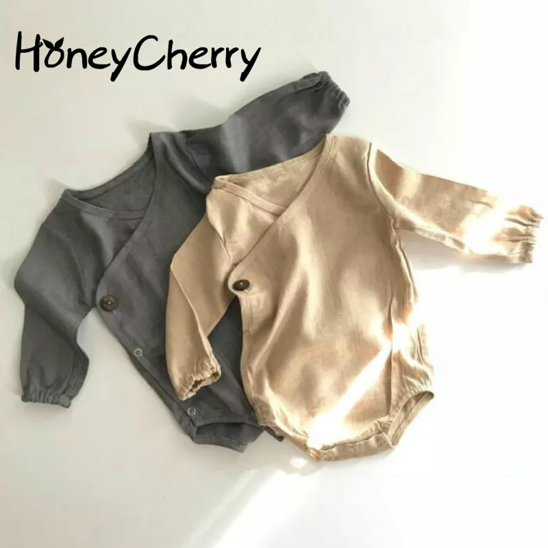 

Autumn Baby Bodysuit Boys And Girls Open Collar Single-row Button Cotton Long-sleeved One-piece Fart-wrapped Jacket
