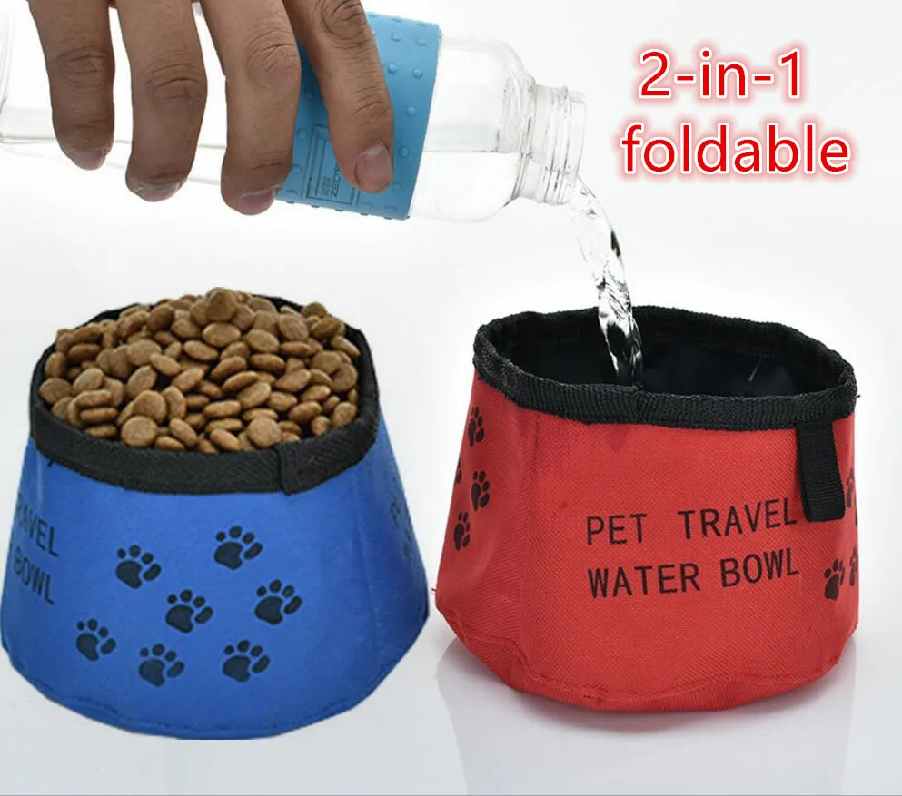 Recipiente plegable para mascotas, portátil, para viajar al exterior, impermeable, 2 en 1, tazón de viaje para perro, al por mayor, tazón de agua potable perro