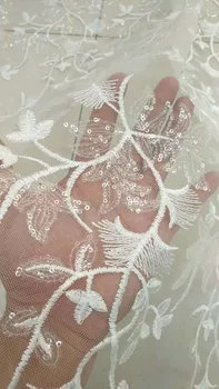 

high quality beaded french net lace fabric fashion african tulle mesh lace fabric L-9297 with chiffon