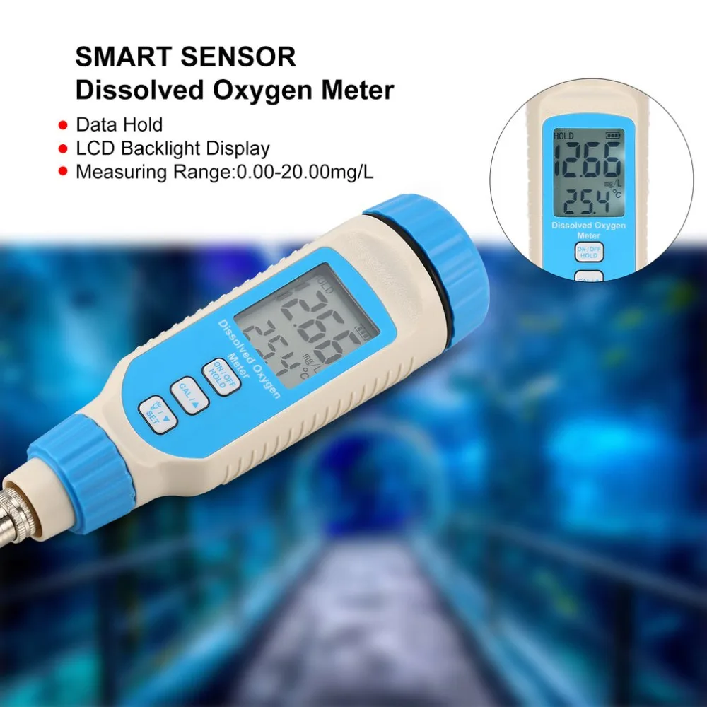 

SMART SENSOR AR8010 Dissolved Oxygen Meter Water Quality Tester Monitor for Aquarium Handheld Temperature Sensor 0-20.00mg/L