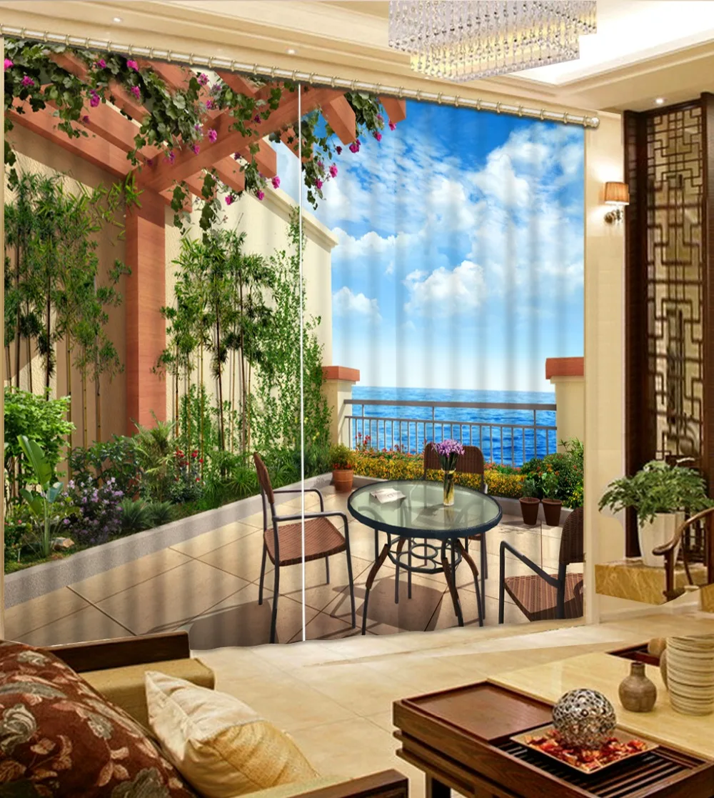

Blue sky and white clouds balcony pavilion Scenery Beauty Digital Photo Printing Blackout 3D Curtains for Living Room Bedding