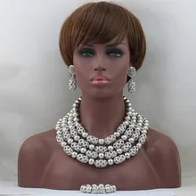2016 Silver Nigerian Wedding African Beads Jewelry Set Women African Costume Jewelry Set Accessory for Party